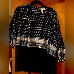 H&M black and white fringe kimono